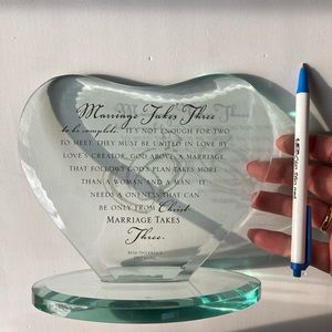 Religious Wedding Glass/Crystal heart-“Marriage Takes Three”